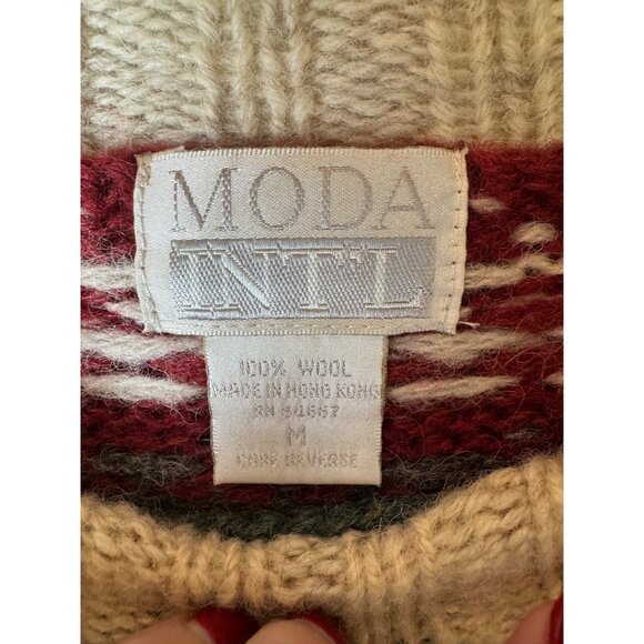 Moda‎ International Sweater Men Medium Beige Wool Knit Vintage Fair Isle Nordic - Picture 7 of 9
